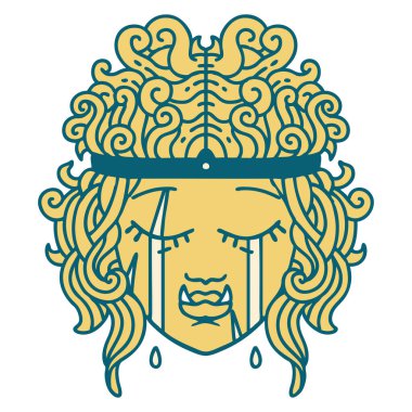 Retro Dövme Tarzı Üzgün Ork Barbar karakter yüzü