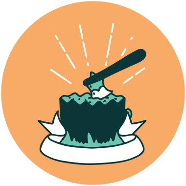 Ağaç kütüğündeki dövme stili baltanın simgesi