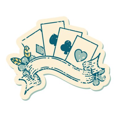 Kartların ve pankartın ikonik sıkıntılı dövme biçimi