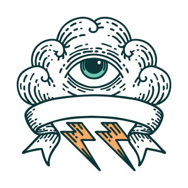 Her şeyi gören bir göz bulutunun bayrağıyla geleneksel dövme.