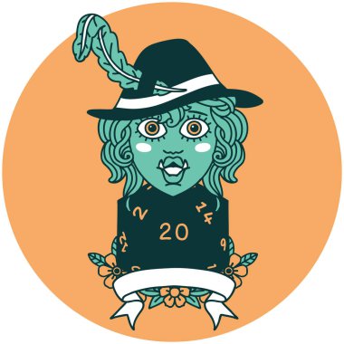 Yarı Ork ozan ikonu ve doğal 20 zar.