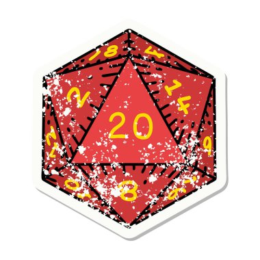 Doğal 20 D20 zarının grunge sticker 'ı