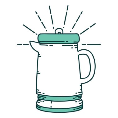 Geleneksel dövme stili kahve demliğinin çizimi