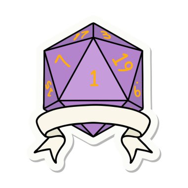 Doğal bir d20 zar çıkartması.