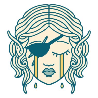 Retro Dövme Tarzı Ağlayan elf düzenbaz karakter yüzü