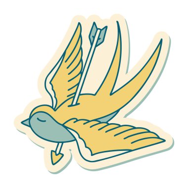 Geleneksel bir kırlangıç stili olan dövme çıkartması okla vurulmuş.