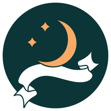 Ay ve yıldızların bayrağıyla dövme stili simgesi