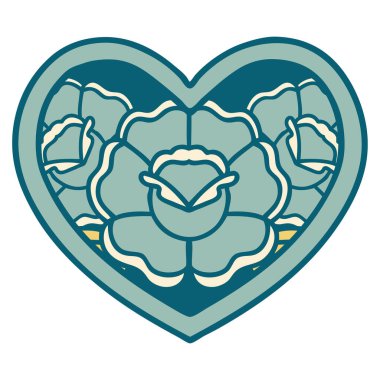 Bir kalp ve çiçeğin ikonik dövme görüntüsü