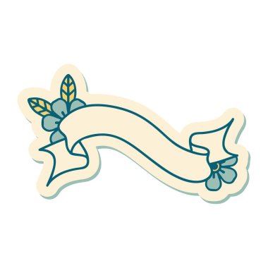 Dövme çıkartması geleneksel bir bayrak ve çiçek stili.