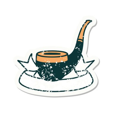 Sigara içen piposu olan eski bir etiket.