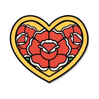 Geleneksel kalp ve çiçek stiliyle dövme çıkartması.