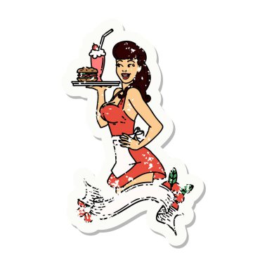 Geleneksel stil dövmeli stresli bir garson kız dövmesi.