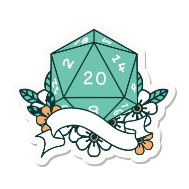 Doğal bir yirmi D20 zar atmanın etiketi.