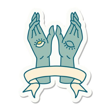 Mistik el sancağıyla dövme stili çıkartması