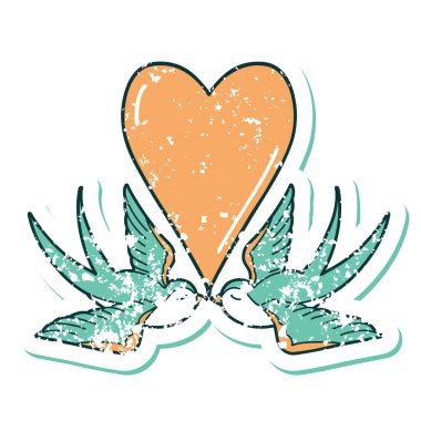 Kırlangıçların ve bir kalbin sembolik depresif dövmesi.