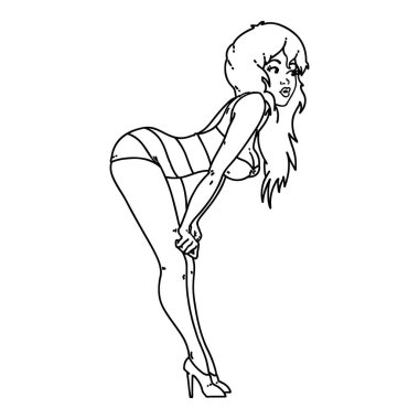 Siyah çizgili dövme. Yüzme kostümlü bir kız resmi.