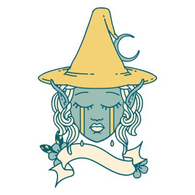 Retro Dövme Biçimli üzgün elf büyücüsü karakteri yüzü