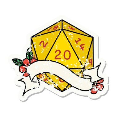 Doğal 20 D20 zarının grunge sticker 'ı