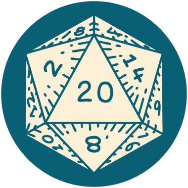 Retro Dövme Biçimi Doğal 20 D20 zar atma
