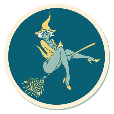 Dövme çıkartması, geleneksel poster cadısı stili.