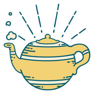 Geleneksel dövme stili buharlı çaydanlığın çizimi