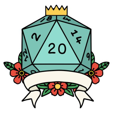 Retro Dövme Biçimi Doğal 20 kritik vuruş D20 zar atma