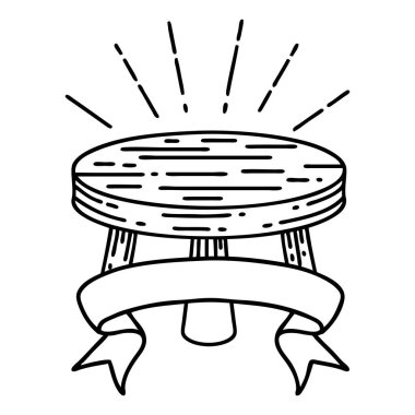 Siyah çizgili parşömen dövmeli tahta tabure