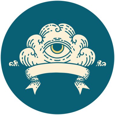 her şeyi gören bir göz bulutunun pankartına sahip dövme tarzı simgesi