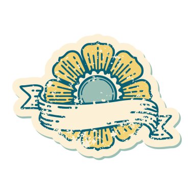 Bir çiçek ve pankartın sembolik dövmeli görüntüsü