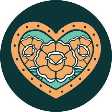 Bir kalp ve çiçeğin ikonik dövme görüntüsü