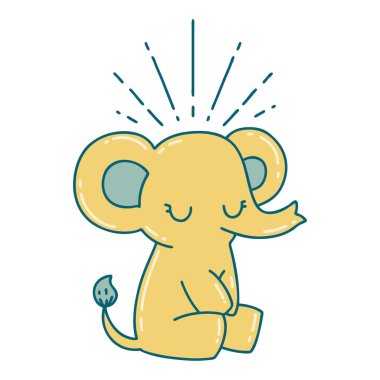 Geleneksel dövme stili şirin bir fil resmi.