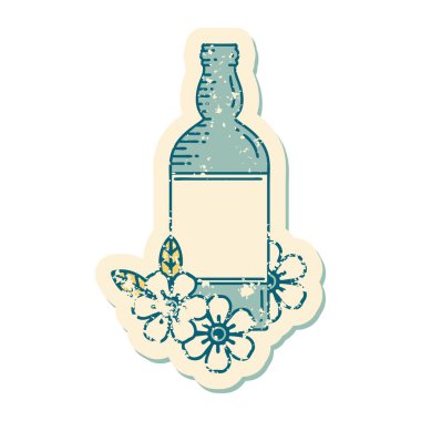 Rom şişesi ve çiçeklerin sembolik dövmeli görüntüsü