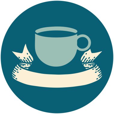 bir fincan kahve sancağıyla dövme stili simgesi