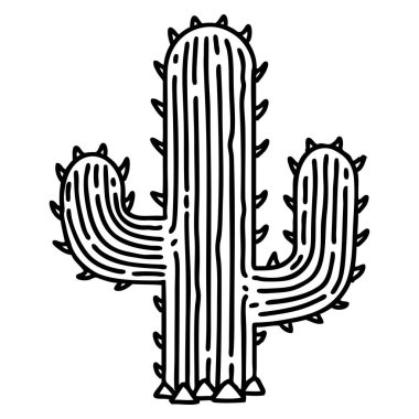 Siyah çizgi şeklinde dövme kaktüs şeklinde.