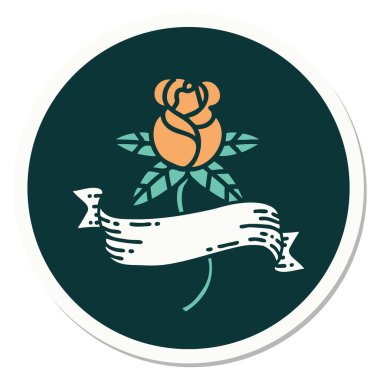 Geleneksel gül ve bayrak stiliyle dövme çıkartması