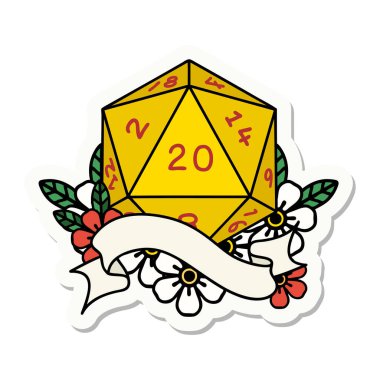 Doğal bir yirmi D20 zar atmanın etiketi.