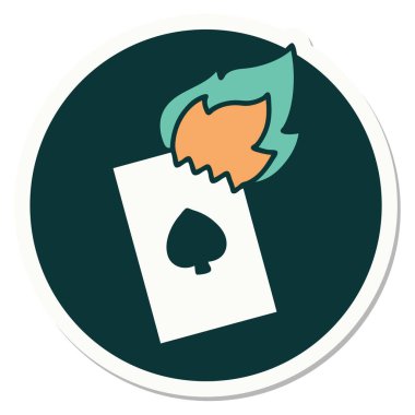 Geleneksel stil dövme çıkartması. Alev kartı.