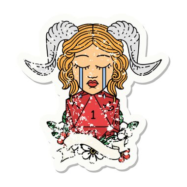 Ağlama çıkartması. Doğal bir D20 rulo ile bağlanmış.