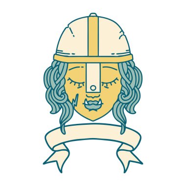 Retro Dövme Biçimli Ork savaşçı yüzü