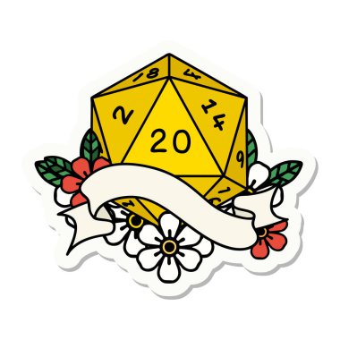 Doğal bir yirmi D20 zar atmanın etiketi.