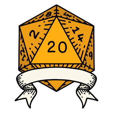 Retro Dövme Biçimi Doğal 20 kritik vuruş D20 zar atma