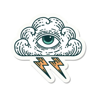 Her şeyi gören bir göz bulutunun geleneksel stiliyle dövme çıkartması.