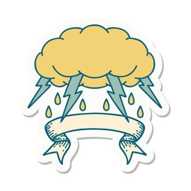 Fırtına bulutu pankartıyla dövme stili çıkartması