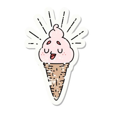 Dövme stili dondurma karakterinin eski bir çıkartması.