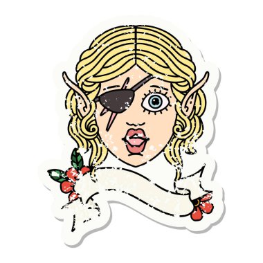 Elf düzenbaz karakter yüzünün grunge çıkartması