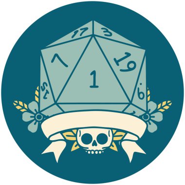 Retro Dövme Biçimi Doğal bir d20 zar atma