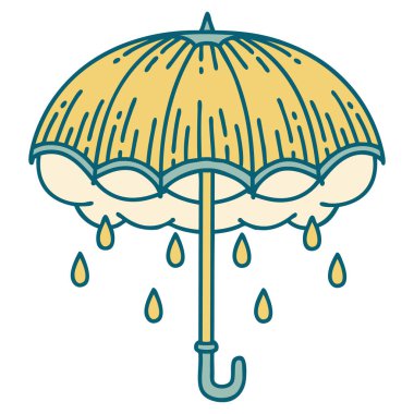 ikonik dövme tarzı şemsiye ve fırtına bulutu görüntüsü