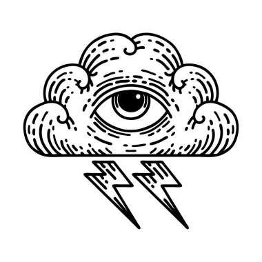 Siyah çizgili dövme. Her şeyi gören bir göz bulutu gibi.