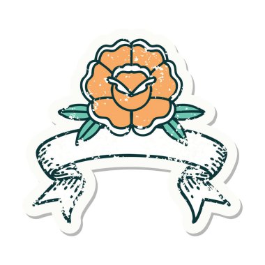 Üzerinde çiçek bayrağı olan eski bir etiket.