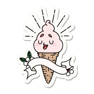 Dövme stili dondurma karakterinin çıkartması.